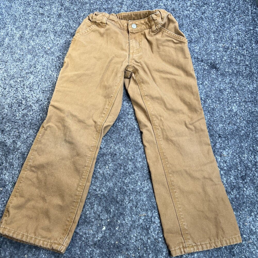 Carhartt Carpenter Flannel Lined Pants Boys 8 Duck Tan Canvas Adjustable Waist